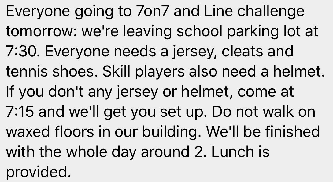 StChuckFootball's tweet photo. Info for tomorrow: we leave the SC parking lot at 7:30 and will carpool. Please help drive to Dominic if you are able. #TodayIsGameday https://t.co/lKD1nXn1OF