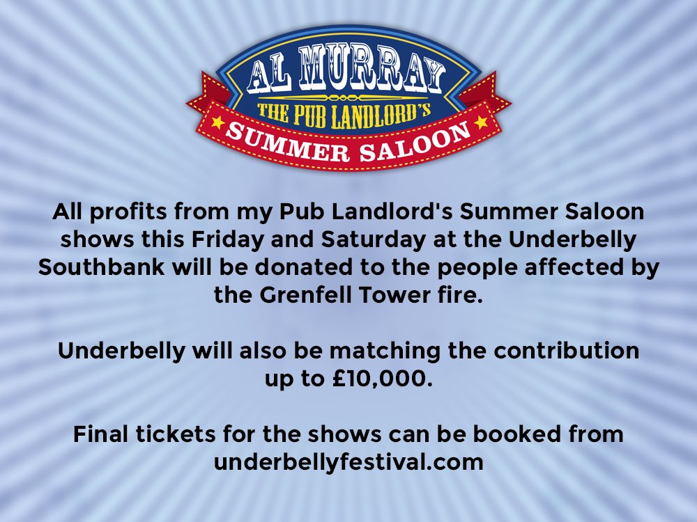 Tomorrow and Saturday, shows in aid of #GrenfellTower  underbellyfestival.com/whats-on/al-mu…