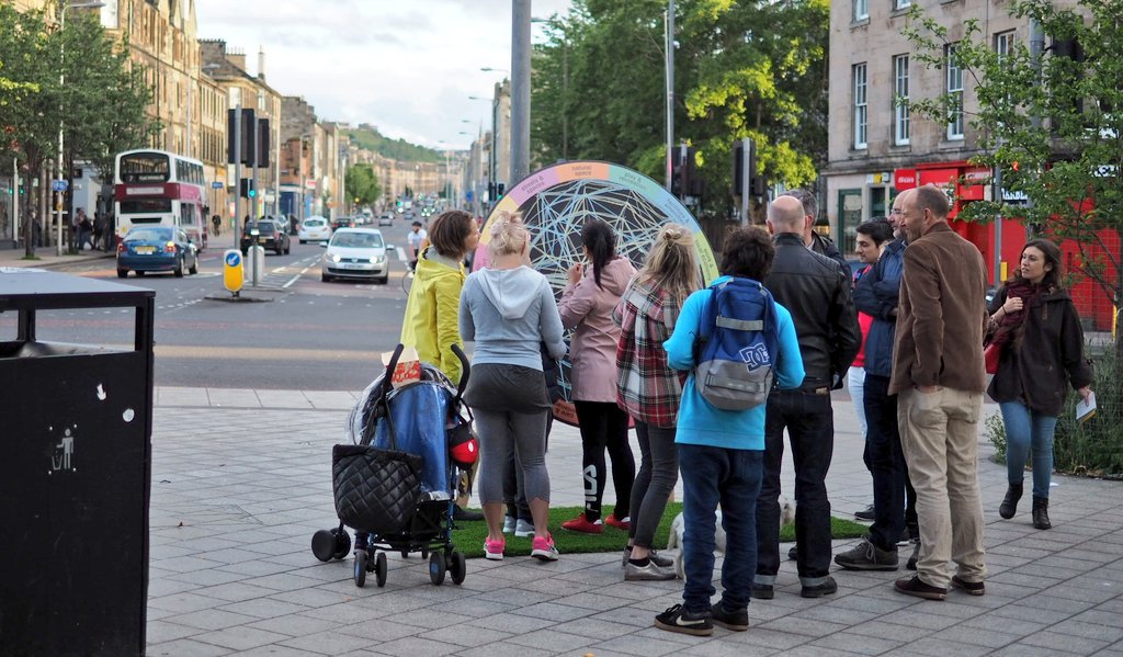 thehereandnowuk's tweet photo. Having some great discussions about #Leith with our spinning #PlaceStandard wheel! @leithcreative @ScotGovPlanning https://t.co/SSK1GshERM