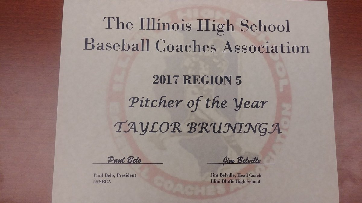 Congrats to TBruninga on being named IHSBCA 2017 Region 5 Pitcher of the Year.  #ibtigerpride <a href="/ib327athletics/">IB 327 Athletics</a>