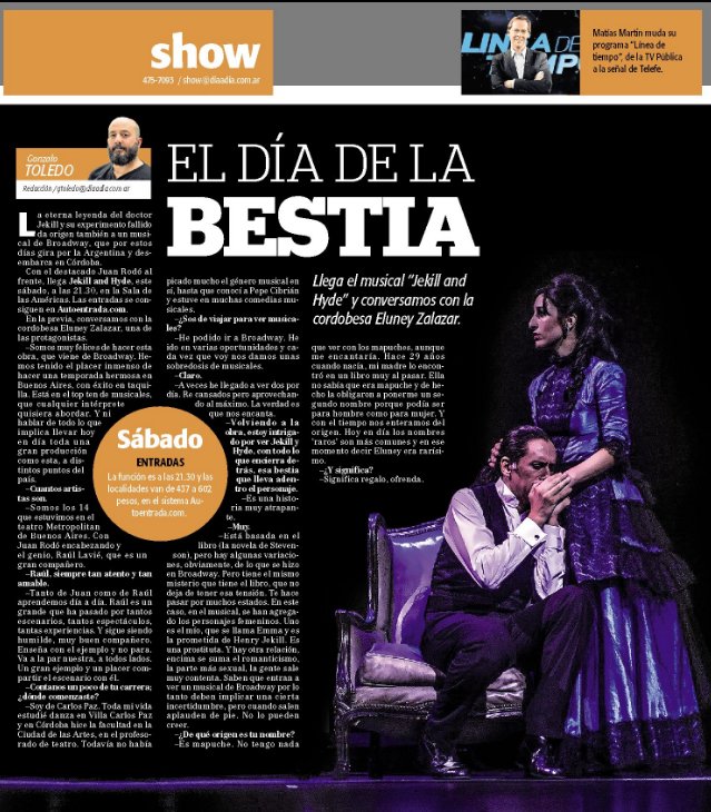 Ya llega <a href="/Jekyll_Hyde_Arg/">Jekyll&HydeArgentina</a> a #Saladelasamericas 17 J y la cordobesa <a href="/eluzalazar/">Eluney Zalazar</a> te lo cuenta en <a href="/diaadiacomar/">DiaADia</a> Mirá la nota de <a href="/gonzalomon/">Gonzalo Toledo</a> acá