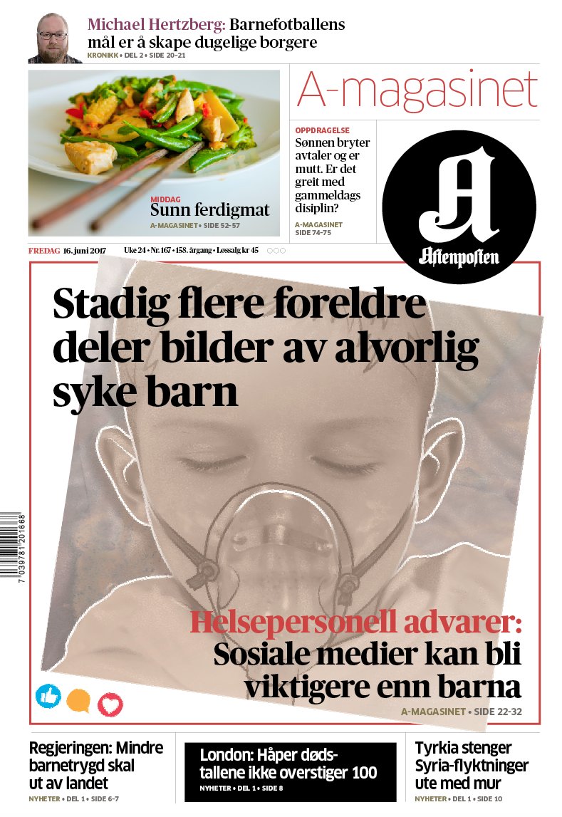 #Aftenposten. Stadig flere foreldre deler bilder av alvorlig syke barn. Helsepersonell advarer: Sosiale medier kan bli viktigere enn barna.