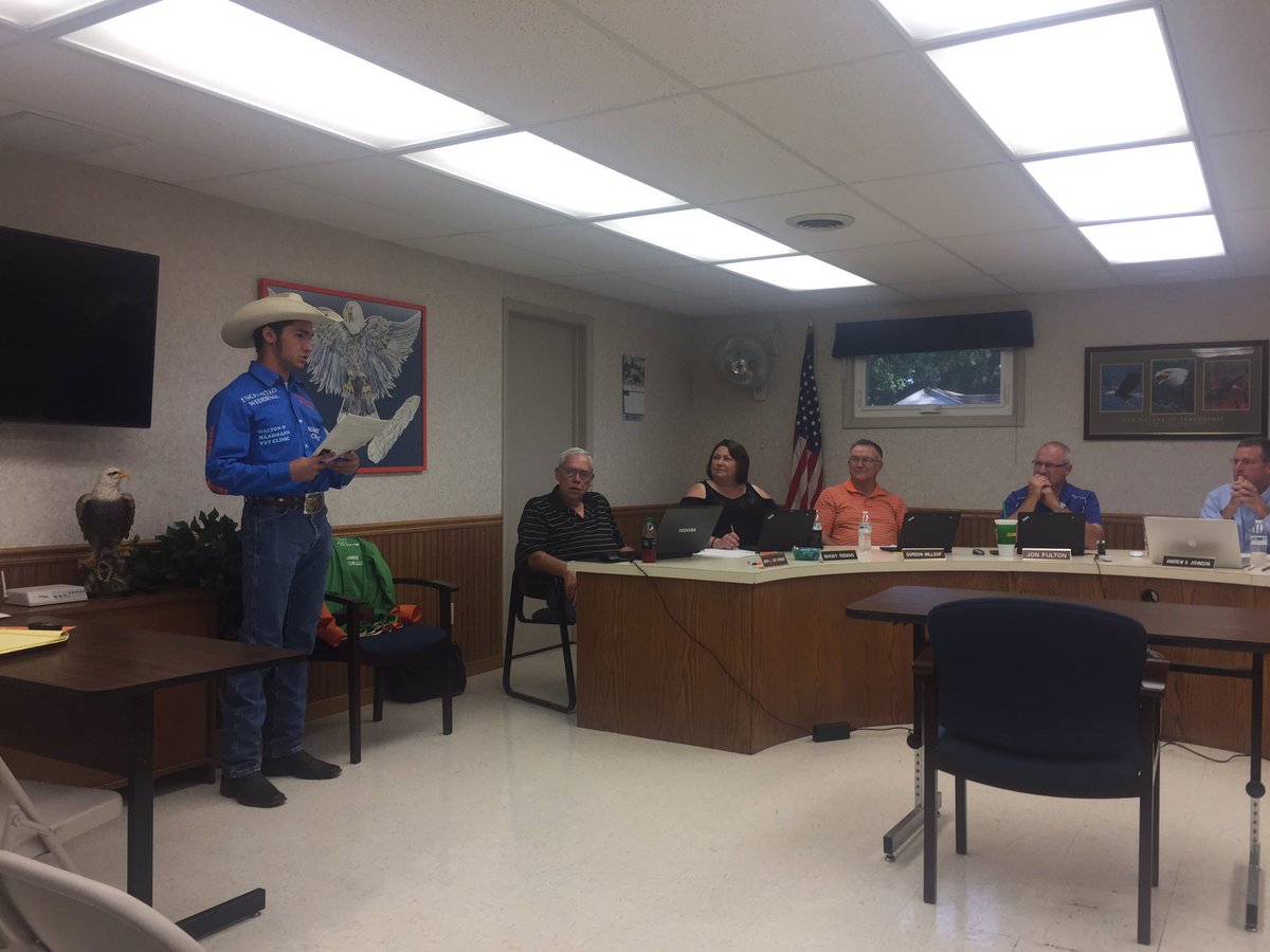 NewtonHS's tweet photo. So proud of Stetson Bierman!!  He was recognized at tonight's board meeting!  #8seconds #rodeorider https://t.co/JgmZEuMdOc