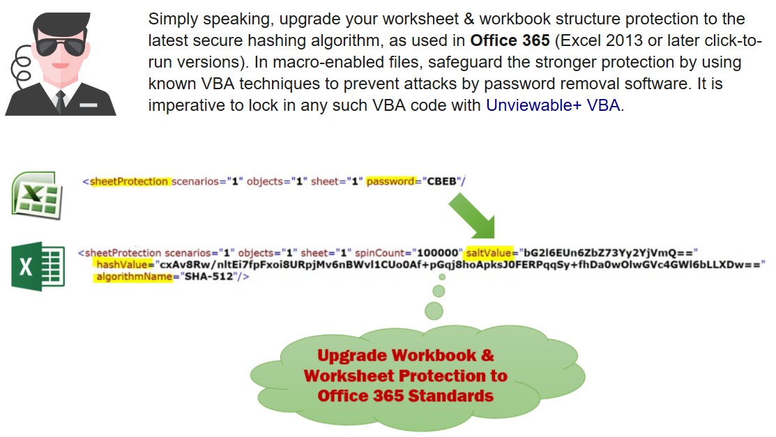 Upgrade your worksheet &amp; workbook protection to the latest secure hashing algorithm as used in Office 365 #Excel
spreadsheet1.com/how-to-upgrade…