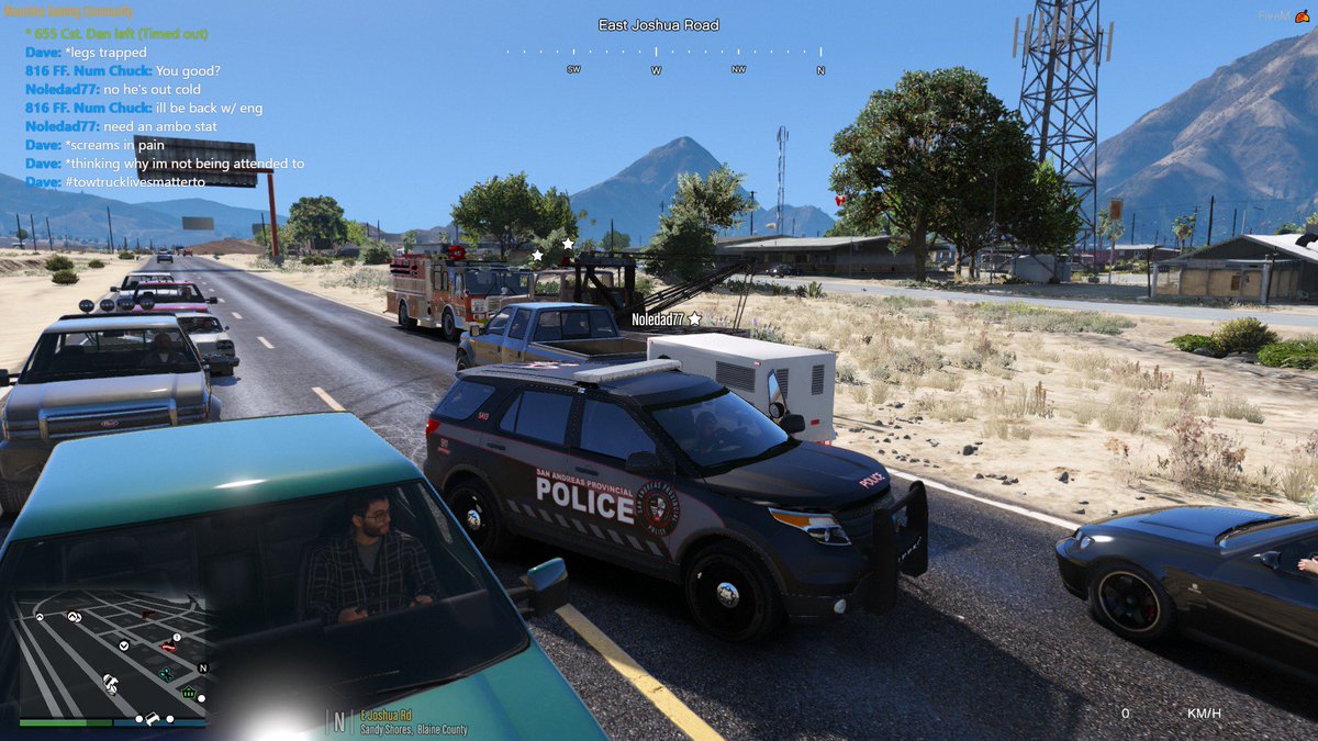 MG_Brock's tweet photo. Officer involved MVA - Sandy Shores
@MountiesGaming @Noledad77 @RaNgErScOpE https://t.co/NNYvKJwqnV