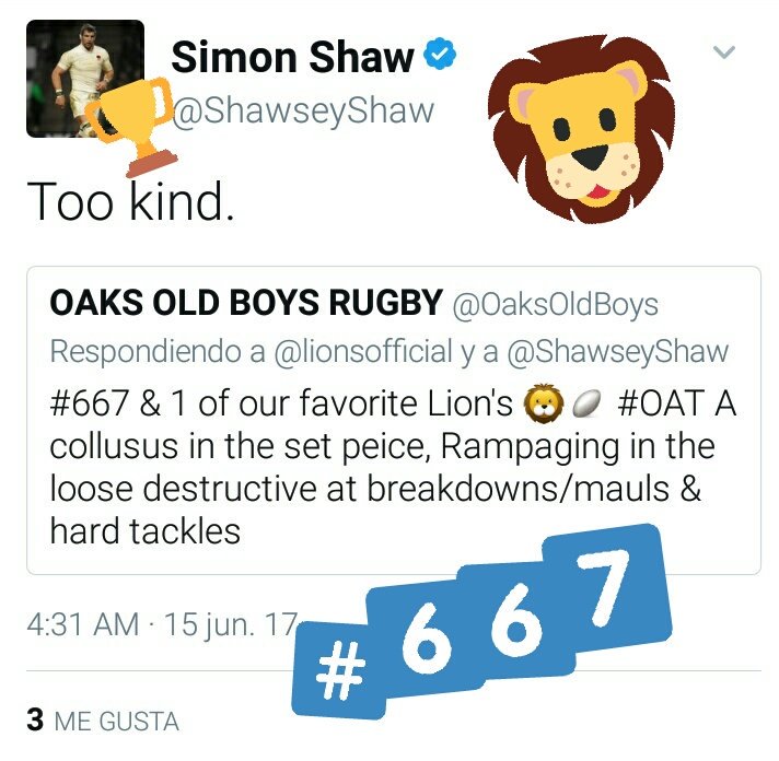 simonshawrugbyG's tweet photo. @OaksOldBoys @lionsofficial @ShawseyShaw #INDEEEED👍👍👍👍🦁🏆 @OaksOldBoys 👍 #1_OFOURFAVORITELIONS #COLLOSSUS @ShawseyShaw 🏉🏉667🏆🦁🦁🦁🦁🏆 #my667LIONSIMONSHAWSEYSHAWmyONLYRUGBYGOD4me4EVER 🦁🏆 https://t.co/Nr1Mj5aBQs