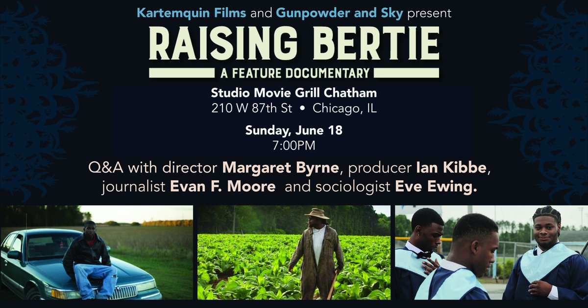 Unmissable panel Sun night aftr 7PM screening of <a href="/RaisingBertie/">Raising Bertie</a>. <a href="/evanFmoore/">Evan F. Moore</a>, <a href="/eveewing/">Eve L. Ewing used to go by wikipedia brown</a>, <a href="/mbyrnefilm/">Margaret Byrne</a> &amp; <a href="/ianrkibbe/">ian roberston kibbe</a>. bit.ly/RaisingBertieS…