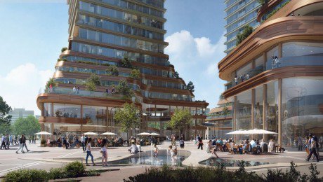 Eindhoven is planning a pedestrian and cycle friendly #Stationsplein. Cyclists can cycle into a big #fietskelder. Picture 1. Design: #Amvest