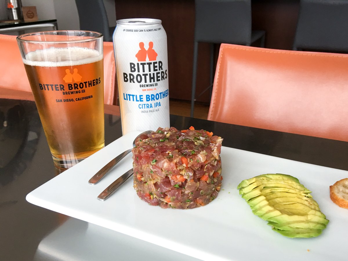 3PM leaves us wanting a snack &amp; a beer! This one's great ANYTIME. A can of Little Brother #IPA &amp; Tuna Tartare #recipe &amp; from Bitter Bill