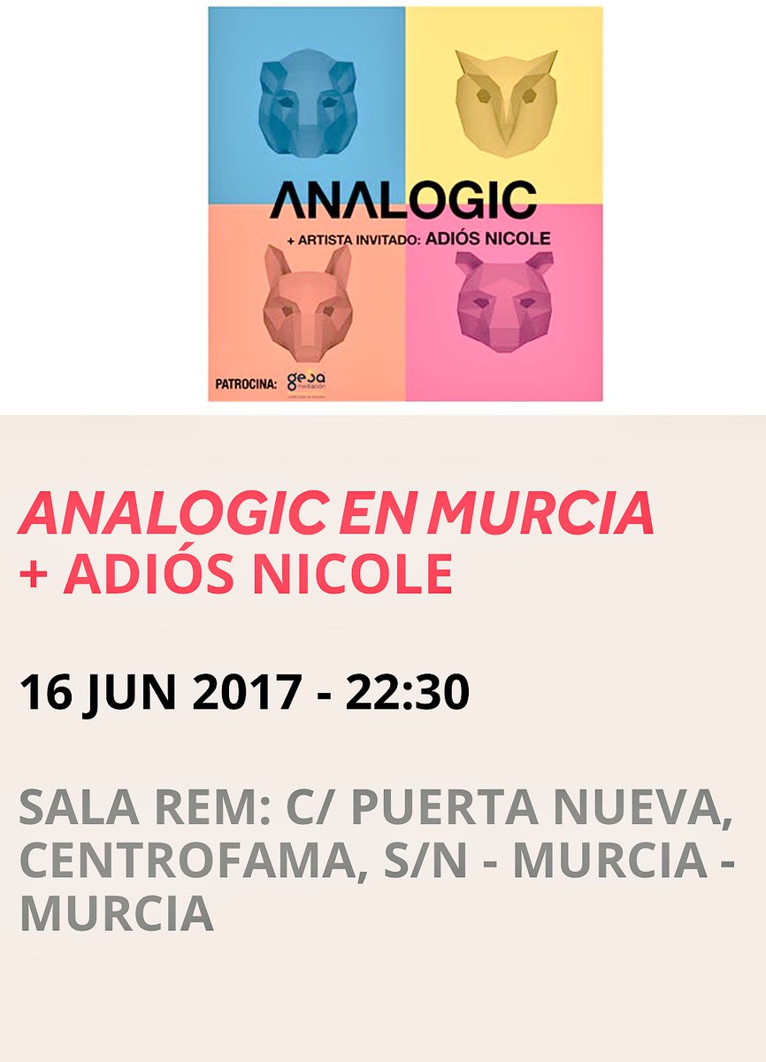 Mañana con nuestros amigos de <a href="/Analogictheband/">ANALOGIC</a> <a href="/AdiosNicoleBand/">Adiós Nicole</a>  en un pedazo de evento en <a href="/SalaRem/">Sala REM</a>  !!
No nos los perderemos!! Yeahh