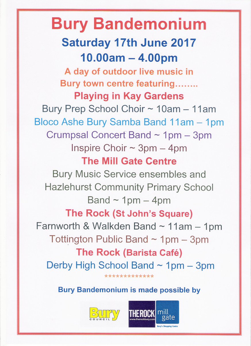 Come on down to Bury town centre this Saturday to be entertained &amp; inspired by local musicians. Guaranteed sunshine and FREE entertainment!