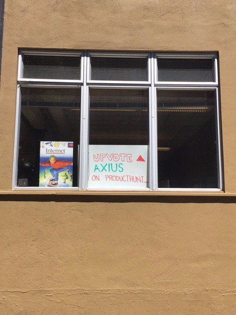 jordanhosmer's tweet photo. Utilizing our window space next to @thestationsf wisely today... @rrhoover does this fit @ProductHunt guidelines?!? 😅 #wheninsf #internet https://t.co/c7Mqt0xdW8
