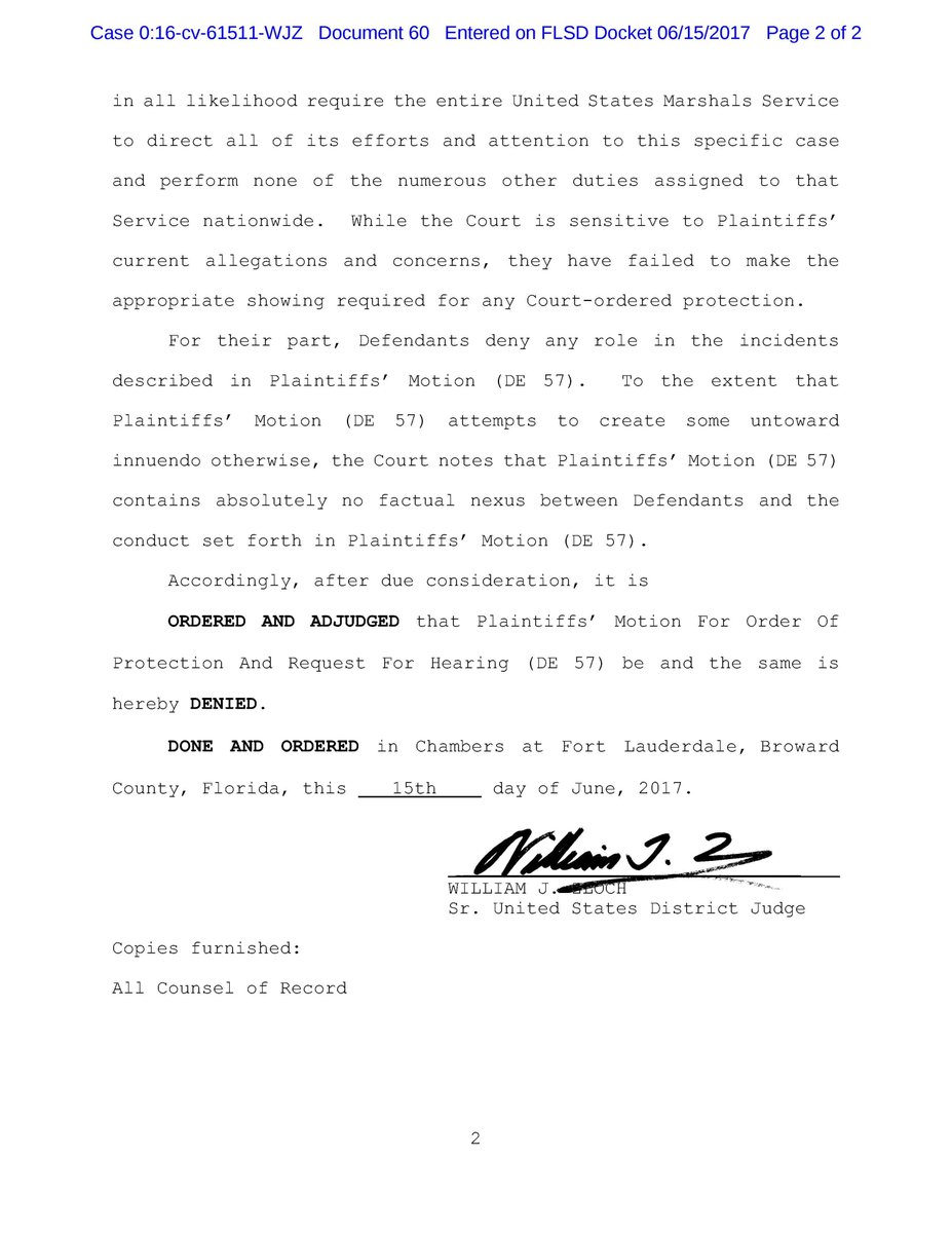 dncfraudlawsuit's tweet photo. Court denies Plaintiffs' request for protection in #dncfraudlawsuit Order today attached.  Full docket here: https://t.co/1XnwBg2BVX https://t.co/Xh5HGTMY9R