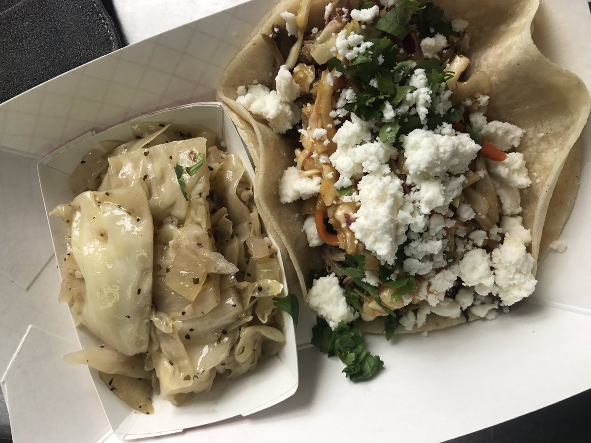 getsmokdbbq's tweet photo. Fried cabbage on the menu! Shown here with a Let's Taco-bout it pulled pork taco #giddyup #lawdthatsgood #getsmokd https://t.co/lH8TubQ2VC