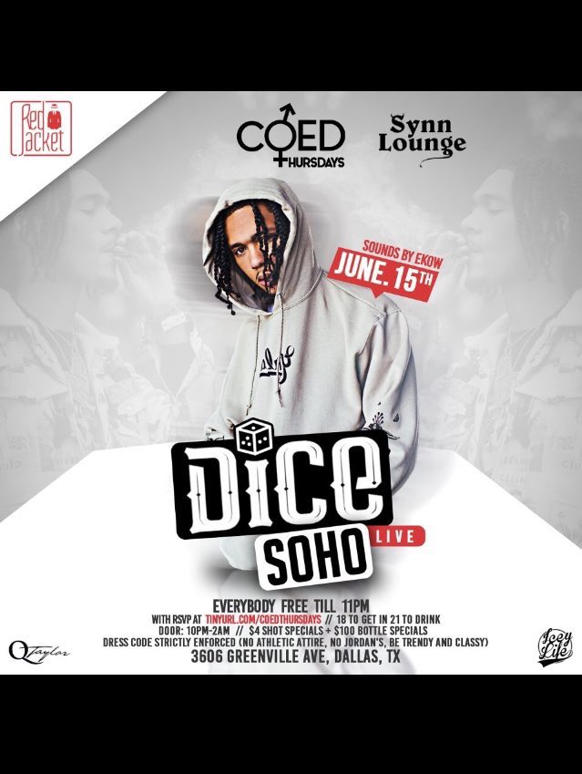 LetLiveEnt's tweet photo. @DiceSoHo tonight🤘🏾@coedthursdays don't miss this 

Doors at 10pm https://t.co/8EEcCRZApj
