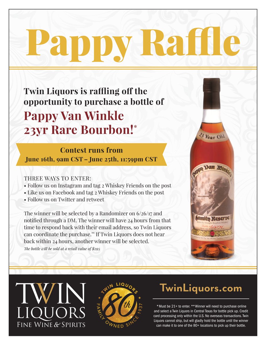 RAFFLE: RT for a chance to purchase a bottle of <a href="/pappyvanwinkle/">Pappy Van Winkle</a>'s 23 Year Bourbon! Winner picked 6/25.