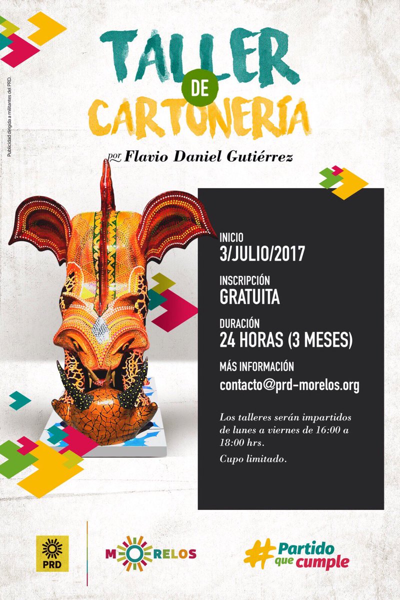 Los invito al Taller de Cartonería que impartirá el maestro Flavio Daniel Gutiérrez, este 3 de Julio ¡Inscríbete!#OrgullosamenteMorelense