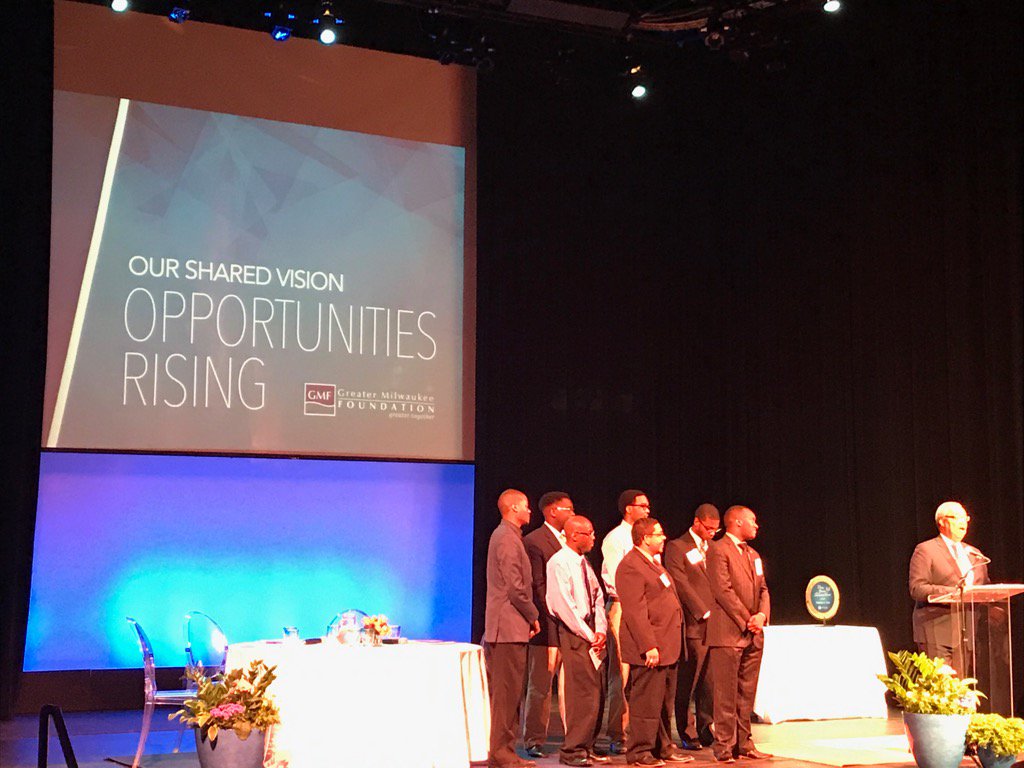 GrMKEFdn's tweet photo. Current MKE leader John W. Daniels Jr. w/ our community's next gen leaders: the @MKEFellows. What a powerful stage! https://t.co/Ot14P8UVDL