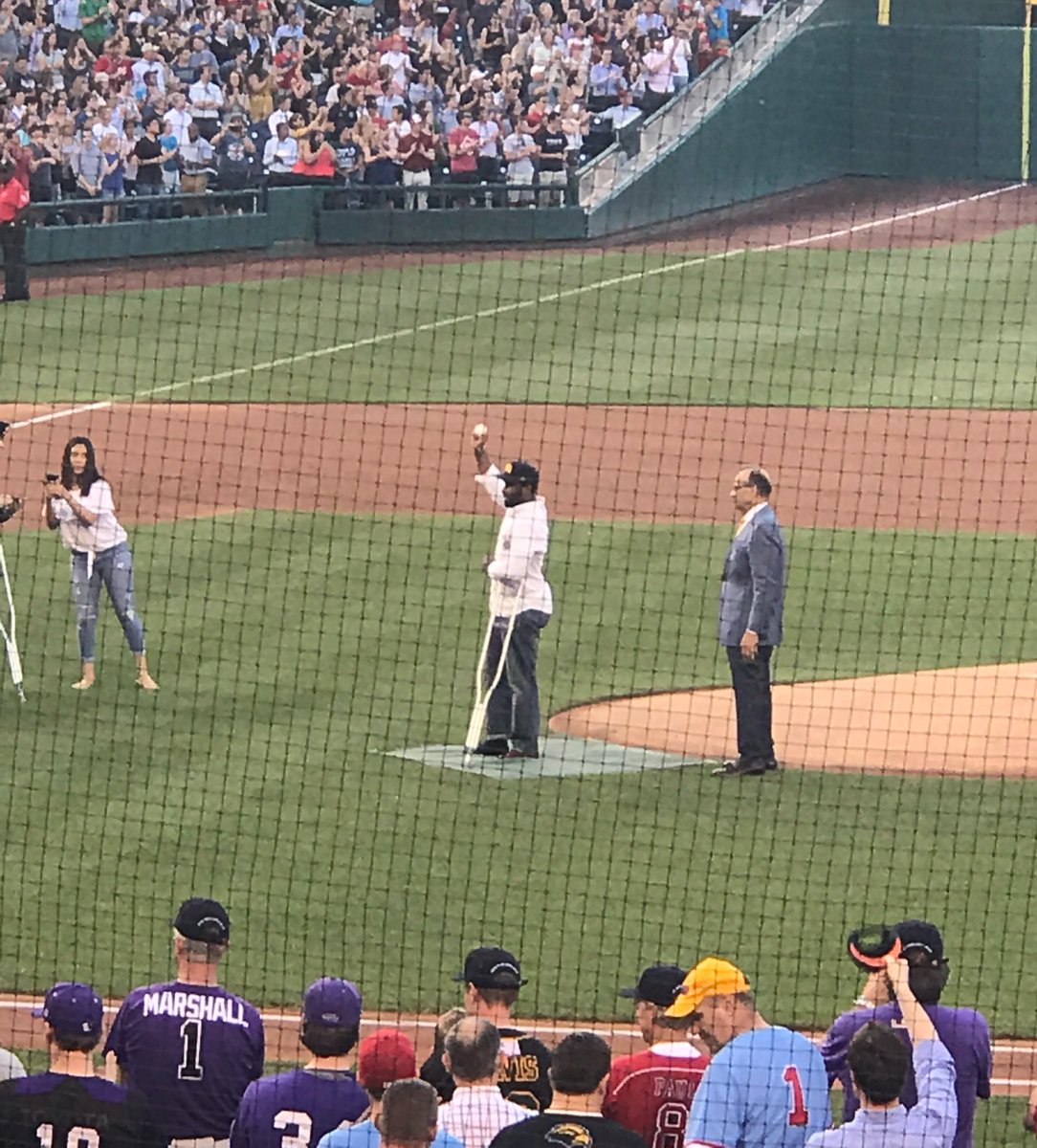 RyanAFournier's tweet photo. One of the officers wounded yesterday throwing the the first pitch! #CongressionalBaseballGame https://t.co/qnVpC4eDBK