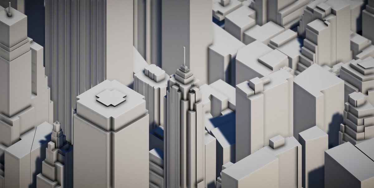 Some beauty shots from Manhattan with new chamfer mod and fancy lighting. #procgen #gamedev #indiedev #madewithunity #unity3d