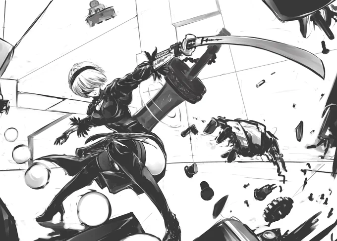 斬撃 -  下書き   その2#ニーアオートマタ #2B #NierAutomata 