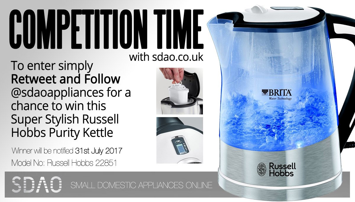 SDAOAPPLIANCES's tweet image. #RT &amp;amp; #Follow @SDAOAPPLIANCES for a chance to #Win a Russell Hobbs Kettle. #Free to Enter #Competition #Giveaway drawn 31/07/17. Good Luck!