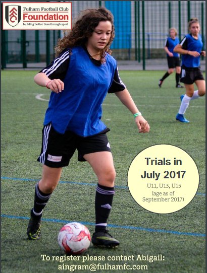 FulhamFCFound's tweet photo. It's #WomensSportWeek so no better time to announce upcoming trials for our Girls Development Centre. @Womeninsport_uk @surreyfa https://t.co/pQDSSxC7Rq