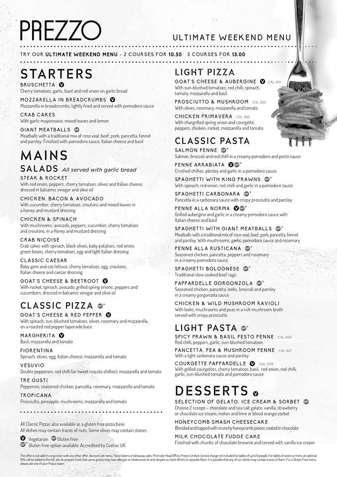 The Ultimate Weekend Menu is back by popular demand at <a href="/love_prezzo/">@love_prezzo</a>
Enjoy two courses for only £10.50 or three courses for lucky £13.