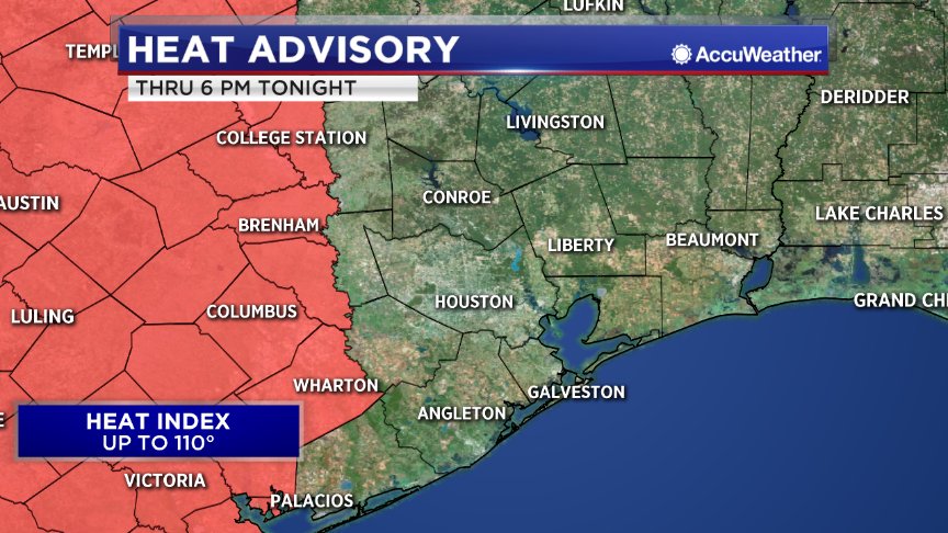 TravisABC13's tweet image. HEAT ADVISORY: The heat index could get up to 110° west of #Houston, but it's no icebox in H-town. Heat index 107°.