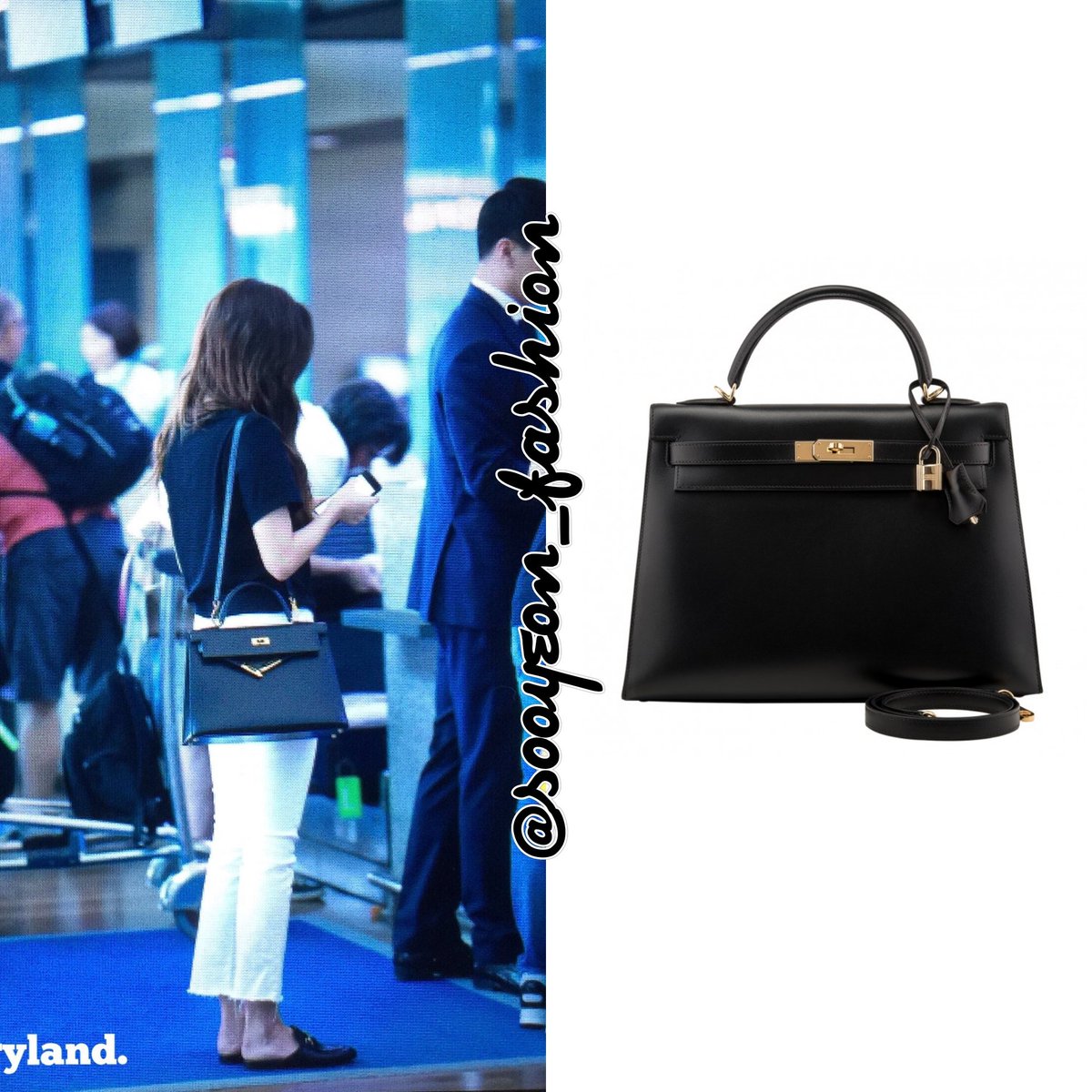 jsy fashion on X: 160627 Haneda Airport HERMES: Kelly 35 Bag Gold Hardware  (Blue Lin), $19.500  #JessicaJung  #JessicaInWonderland  / X