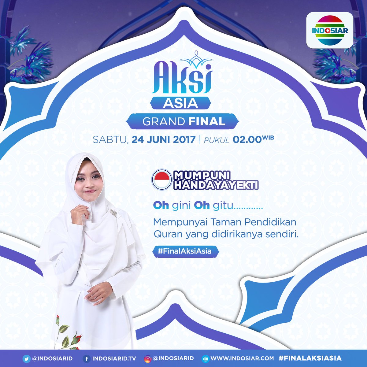 Indosiar's tweet photo. Saksikan penampilan Mumpuni peserta asal Inonesia Sabtu, 24 Juni 2017 pukul 02.00 WIB 
Kamu siap mendukung? Tweet dukunganmu #AksiAsia https://t.co/7XuM5nKT4j