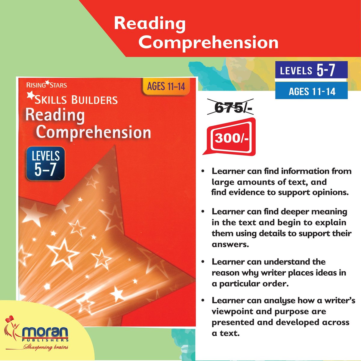 MoranPublishers's tweet photo. Reading Comprehension | Levels 5-7 | Ages 11-14 #SkillsBuilders #RisingStars #MoranPublishers https://t.co/Et2E4LWFor