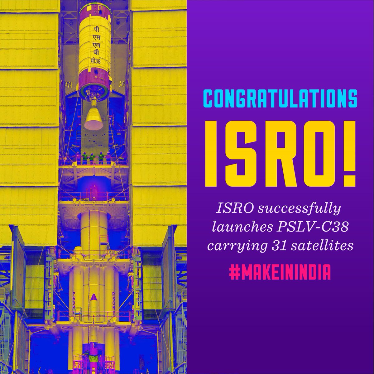 makeinindia's tweet photo. Launchpad for the world. Did you know? 29 of 30 nano satellites launched by @isro's #PSLVC38 were from 14 different countries? #MakeInIndia https://t.co/DWACW3MKn0