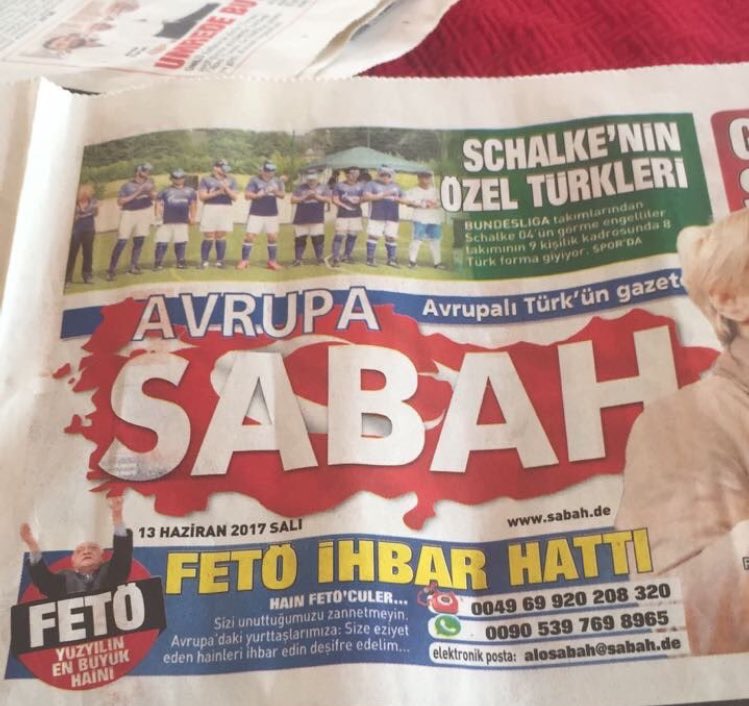 idiz_ev's tweet photo. Volksverhetzung!!! Türkische Zeitung in Deutschland richtet Hotline für #Denunziation ein und wirbt dafür auf der Titelseite @BMI_Bund https://t.co/3u3c3jFdby