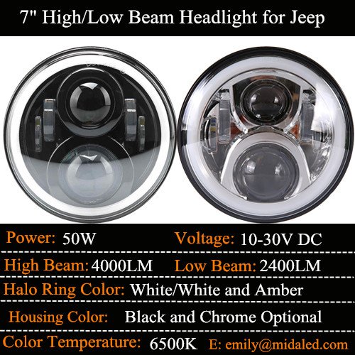 midaled's tweet image. 7" Cree 50W Jeep Land Rover Defender LED Projector Headlights with Halo