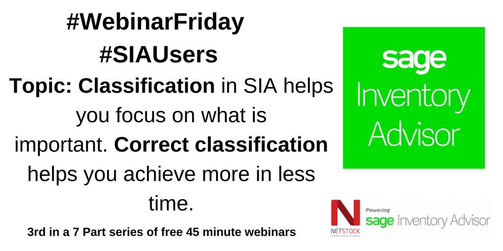 SageInvAdv's tweet photo. #FREE #WebinarFriday for #SIAUsers Fri 23 June 12pm GMT+2:00. Importance of #Inventory Classification. Register https://t.co/T9UcReArsG https://t.co/H3rhmPtstg