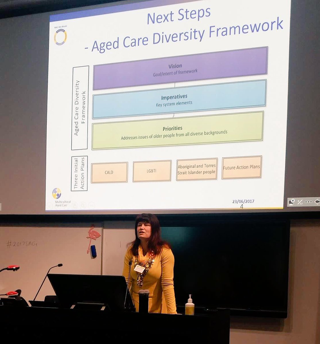 macsalib's tweet image. Our Agnieszka speaking at @gerontologyau #2017SaGe on the #caldstrategy (our past) through to the #diversityframework (the future)