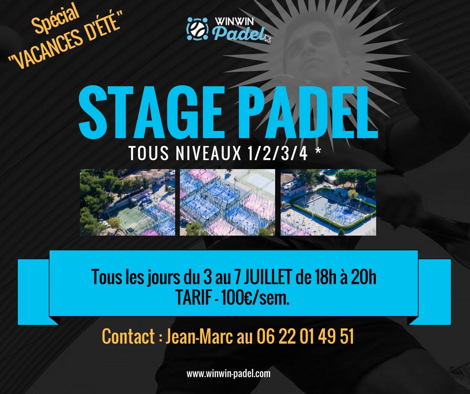 *** STAGES d'ETE *** Les stages de Padel à la semaine sont ouverts au Club de l'Arbois ! plus d'infos >>> winwin-padel.com/event