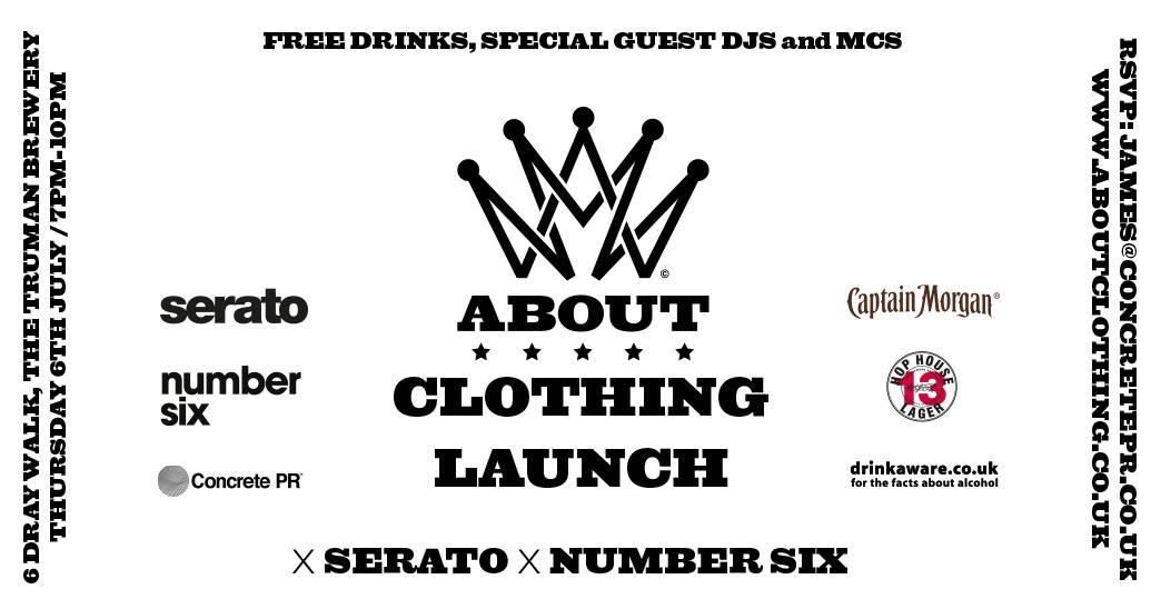 Join <a href="/AboutClothingAC/">About Clothing</a> on 6 July as they team up with <a href="/Serato/">Serato</a> and head to <a href="/NumberSixLondon/">Number Six</a> for drinks, music + more. bit.ly/2sHQju5
