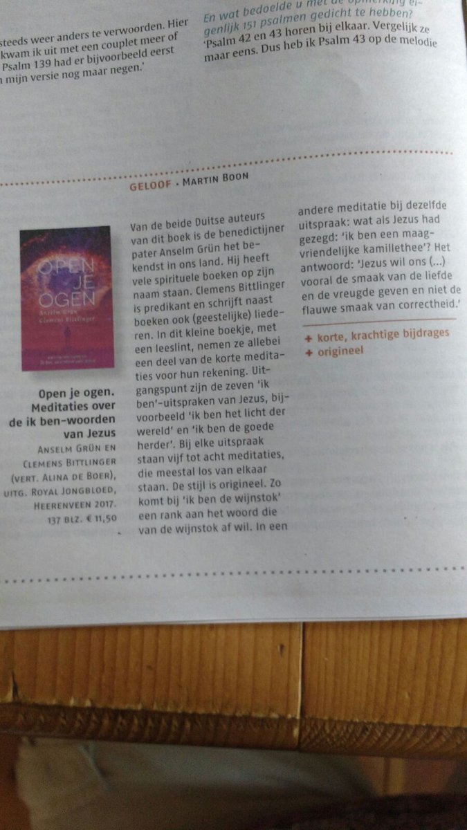 margaretha_haan's tweet image. Ook in @ndnl vanochtend: een bespreking van Anselm Grün, over de 'Ik ben'-woorden van #Jezus.
Blij mee! @RoyalJongbloed