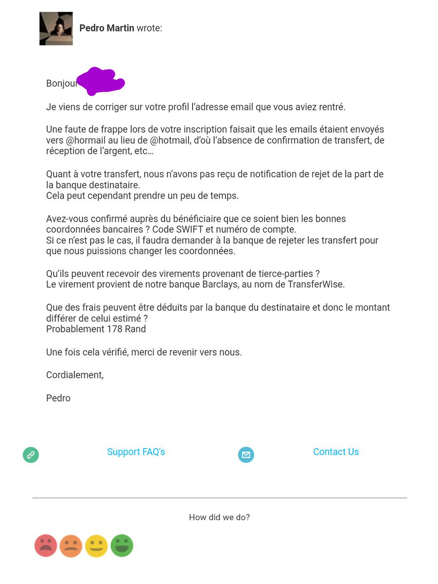 Fleefla16's tweet photo. @TransferWise you stole all my money! I sent 1324 rands and your customer service says it only arrives 178? I want to know where is my money https://t.co/KY4MSyH1YU