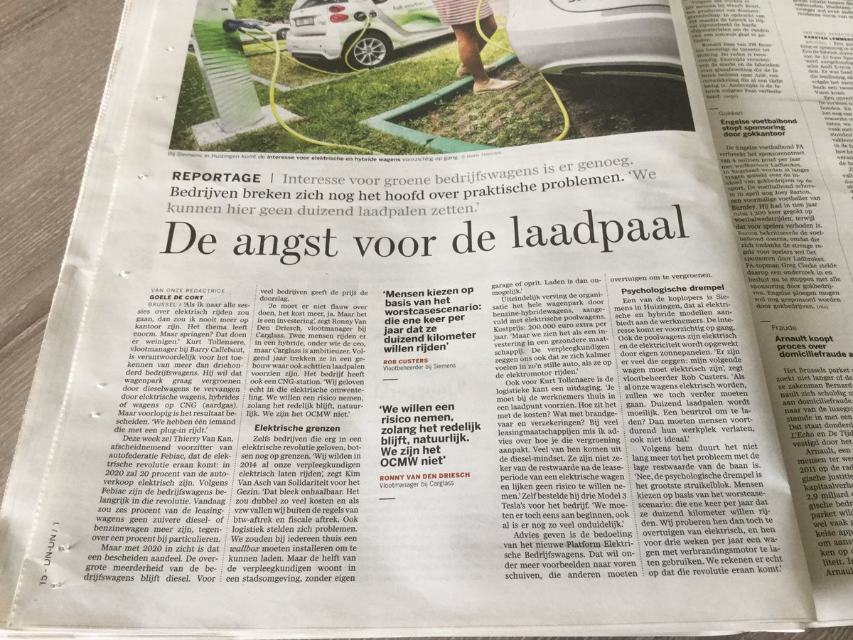 "De angst voor de laadpaal" vandaag in <a href="/destandaard/">De Standaard</a>, waarbij ook de ecomobiliteit van <a href="/svhgBE/">SolidariteitvhGezin</a> aan bod komt. Nog veel uitdagingen...