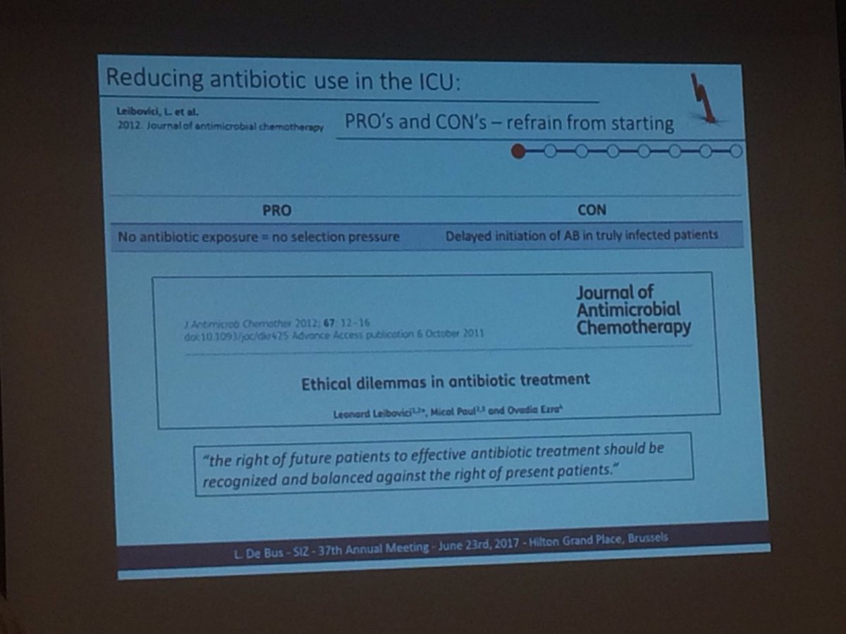 3 strategies to reduce antibiotic use in #ICU: refrain from starting, early reassessment, limit duration. #SIZ