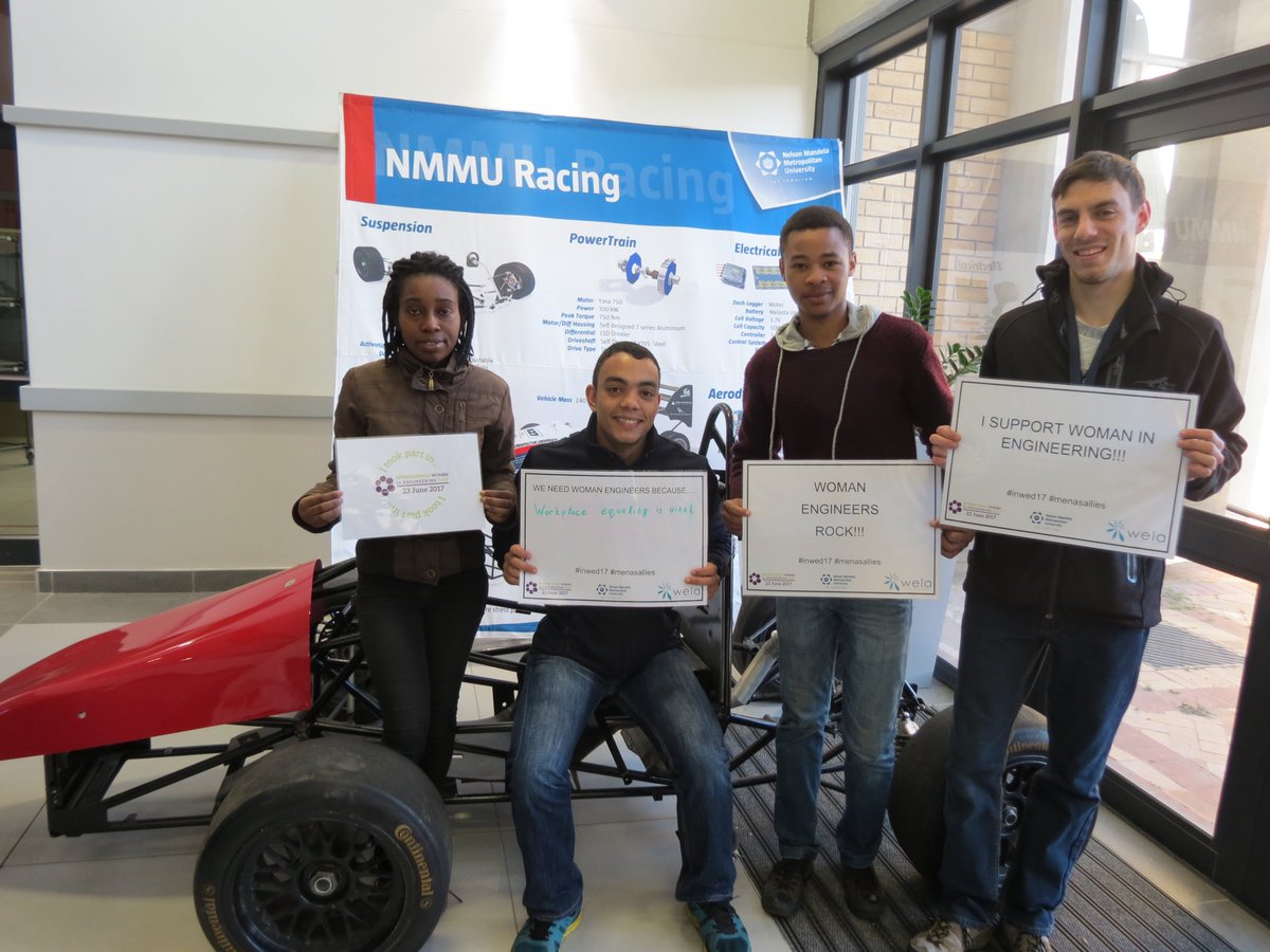NMMU_IE's tweet photo. Our @NMMURacing team supporting women in engineering here at @NMMU4U #INWED17 #menasallies @INWED1919 @NMMU_IE https://t.co/1PvRItwxbS