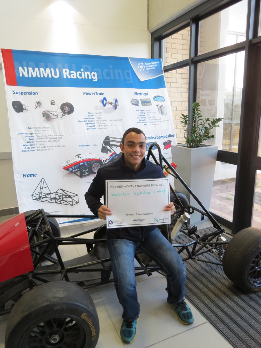 NMMU_IE's tweet photo. Our @NMMURacing team supporting women in engineering here at @NMMU4U #INWED17 #menasallies @INWED1919 @NMMU_IE https://t.co/1PvRItwxbS