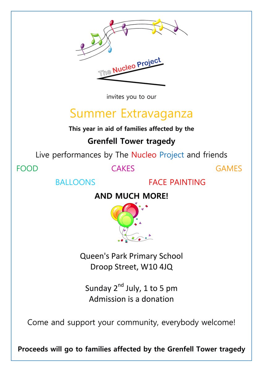 NucleoProject's tweet photo. Join us on Sunday 2nd July, enjoy the Summer Extravaganza and hear us perform along with friends from @LDNmusicmasters, @TBMHMusic and more! https://t.co/U2AUP1Gcxa