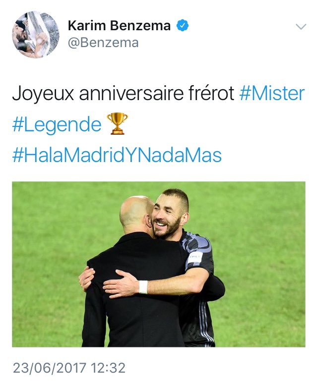 clappingmedia's tweet photo. Quand Karim Benzema souhaite l'anniversaire de son entraîneur: "Joyeux anniversaire frérot" https://t.co/XYiEGhORdZ