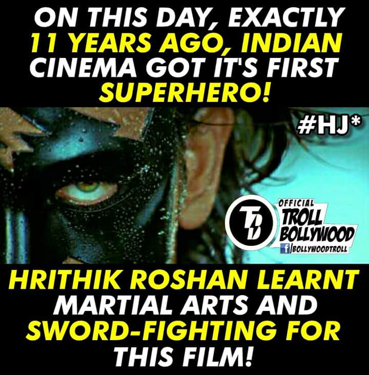 On this day 11years ago We got An ultimate superhero .Who cannot be replaced by the world #11YearsOfKrrish.Thank u @RakeshRoshan_N @iHrithik