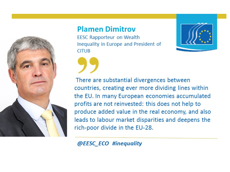 EESC_ECO's tweet photo. #EESC presenting opinion on wealth #inequality with #CITUB President now: "Countries that are more equal enjoy greater economic prosperity" https://t.co/r7rbk03sk1