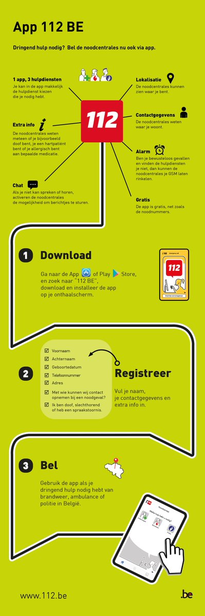 Noodcentrales nu ook bereikbaar via app 112 BE. Download de app en registreer je. #sos112 112.be/nl/app